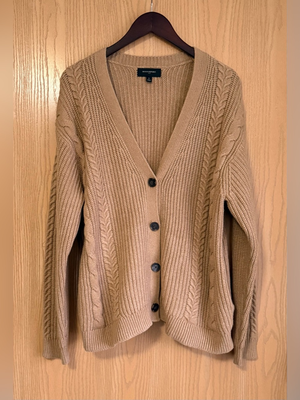 Banana Republic | Women’s Large | Camel Chunky Cable Knit Sweater Cardigan - Picture 2 of 11